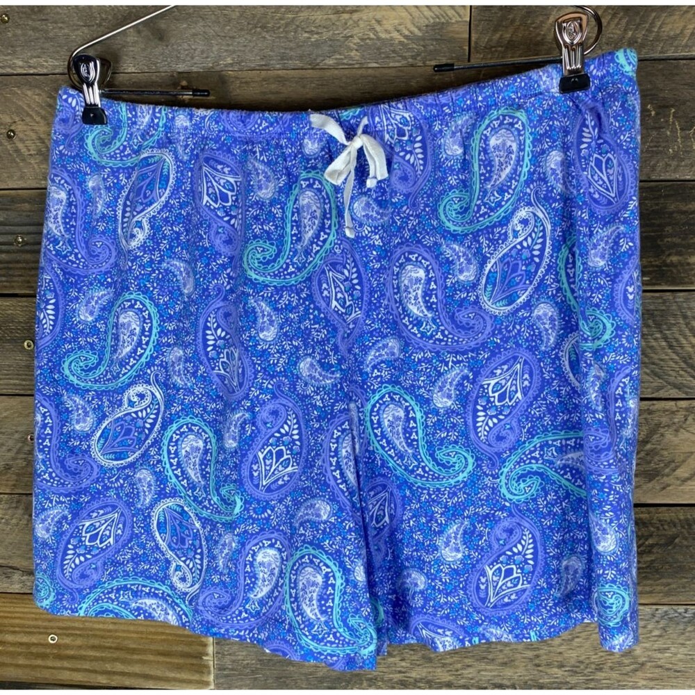 Croft & Barrow Women's Sz L  Blue Paisley Sleep Lounge Shorts Drawstring Waist